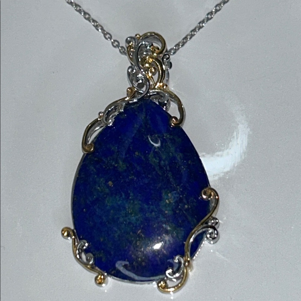 NWT Genuine Blue Lapis Sterling Silver Palladium Rose Gold Accents Necklace